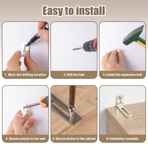 12 Pack Furniture Anchors for Baby Proofing, Furniture Wall Straps - color: Silver Furniture Anchors - 12 Pack