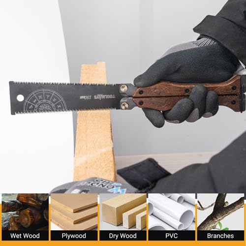 Foldable Japanese Saw, 5.5" Butterfly Hand Saw with SK5 Blade - color: Brownish Black