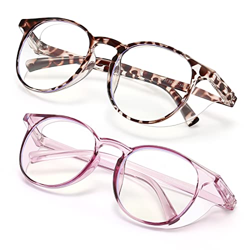 2 Pairs Anti Fog Safety Goggles Protective Glasses Blue Light Blocking Eyeglasses for Men Women - color: Round Purple+tortoise