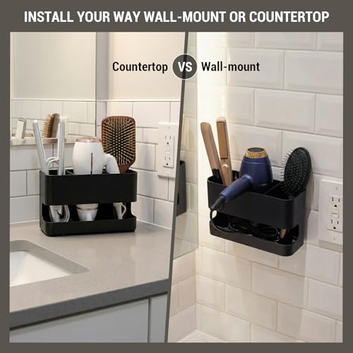 MyGift Wall Mount Salon Hair Tool Organizer with 3 Slots, Black Metal - color: Black, size: Medium