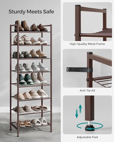 SONGMICS 8-Tier Metal Shoe Rack, Vertical Shelf, Holds up to 18 Pairs - color: Bronze, size: 8 Tiers (12"D x 17.6"W)