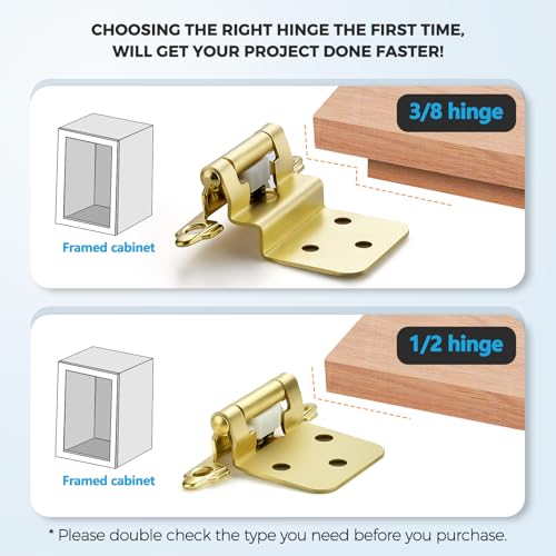 Gold Cabinet Hinges Self Closing, 1/2 Inch, 20 Pack (10 Pairs) - color: Gold, size: 1/2 inch Overlay