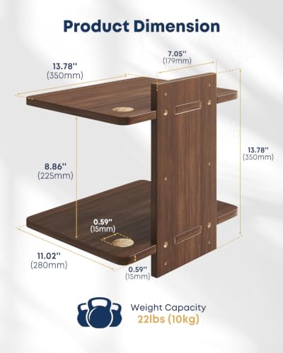 Floating TV Projector Shelf Wall Mount - 2 Tier Wooden Shelf, Walnut Brown - size: 2-Tier Shelf