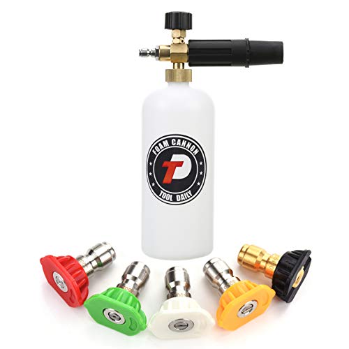 Tool Daily Foam Cannon with 1/4 Inch Quick Connector, 1 Liter, 5 Pressure Washer Nozzle Tips - style: Foam Cannon