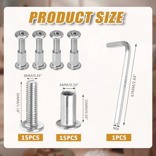 Biaungdo M6x30mm Silver Hex Drive Socket Cap Bolt, 15 Sets - color: Silver, size: M6x30mm