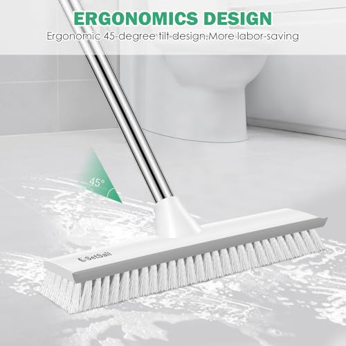SetSail 12-in Wide Floor Scrub Brush with Long Adjustable Handle Brush - color: Grey White, size: 12in