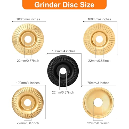 5PCS Wood Carving Disc Set for 4-1/2" Angle Grinder, 5/8" Arbor - color: 5 PCS Wood Carving Grinding Disc Set