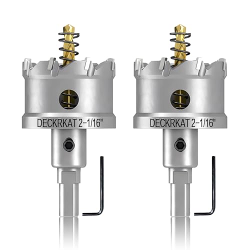 DECKRKAT 2-Pack 2-1/16" TCT Hole Saws for Hard Metal, Heavy Duty 52mm Tungsten Carbide Tipped Hole Cutters Set with Spring-Loaded Pilot Drill Bits for Stainless Steel, Metal, Iron, and Plastic. - size: 2-1/16" (52mm)