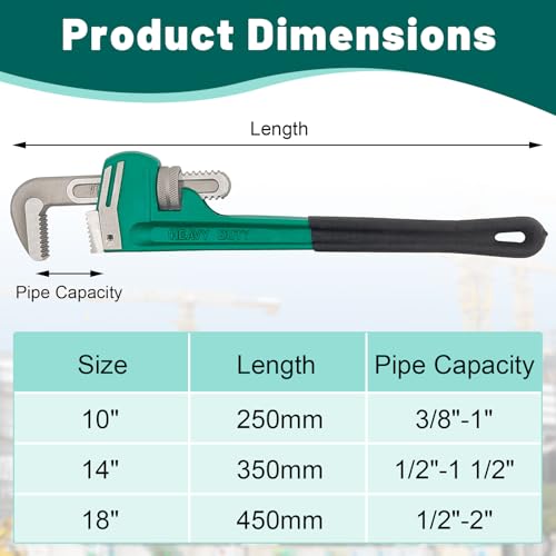 3PCS Heavy Duty Pipe Wrench Set 10 14 18 Inch Non-Slip Grip - size: 10&14&18in