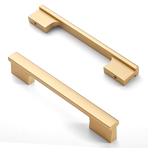 Asidrama 10 Pack 5 Inch(128mm) Brushed Gold Kitchen Cabinet Handles, Cabinet Pulls Gold Kitchen Cabinet Hardware for Cupboard Drawer Handles Dresser Pulls - color: Gold, size: 5" Hole Center(128mm)