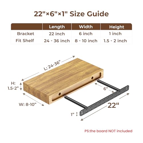2pcs Floating Shelf Bracket Heavy Duty Decorative Floating Shelf Hardware Black Hidden Shelving Brackets for Wall,Floating Mantel Bracket for Over Fireplace (22X6X1 inch (for 1.5"-2" Thick Shelf)) - size: 22"X6"X1"