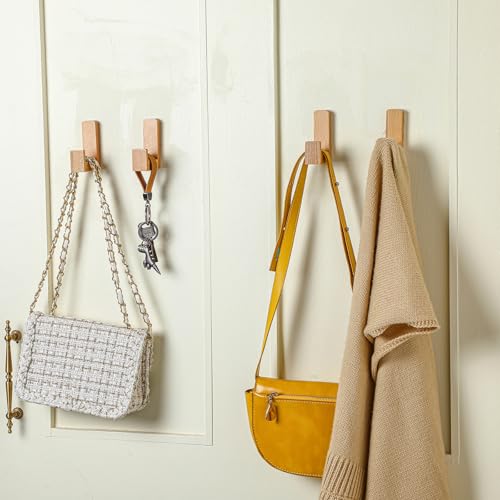 Teenyyou 6 Pcs Cute Kids Wall Hooks Adhesive for Backpack Wood Color - color: Wood Color