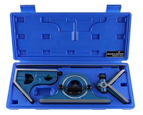 Accusize Industrial Tools 12'' 4 Combination Square Ruler Set Protractor Satin, 4-R Graduation, 0000-8101 - size: 12" 4R