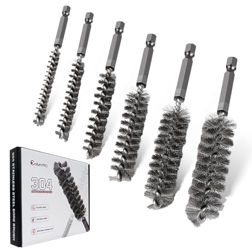 6PCS 304 Stainless Steel Bore Brush Copper Pipe Cleaner, Twisted Wire Drill Brush,1/4 Inch Hex Shank S2 Steel Handle, for Power Drill Plumbing Tools