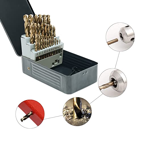GMTOOLS 29Pcs Cobalt Drill Bits Set, M35 High Speed Steel, 135 Degree Tip, Stainless Steel, Plastic and Wood with Metal Indexed Storage Case 1/16"-1/2" - style: 29 pcs Cobalt