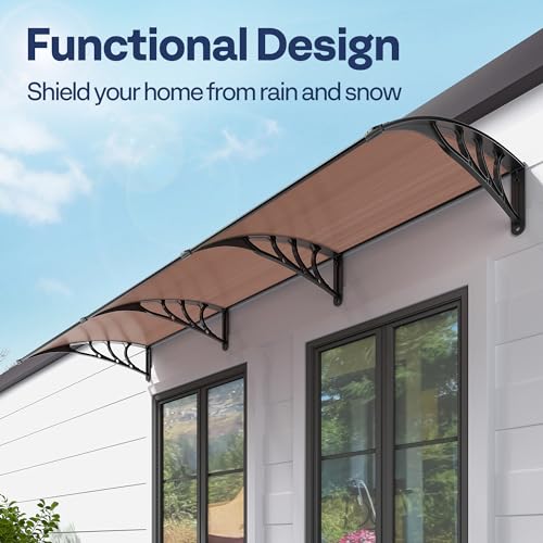 VIVOHOME Polycarbonate Window Door Awning Brown 38 Inch x 115 Inch - color: Brown, size: 38 Inch x 115 Inch