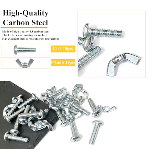 30Pack 1/4"-20 x1 Screw Bolts and Wing Nut Kit 15pcs Machine Screws with Round Head Phillips 15pcs Butterfly Hand Twist Tighten Nut Zinc Plated Hardware Fitting Fastenings Assortment Kit - size: Silver 30 Pack 1/4"-20 x1"