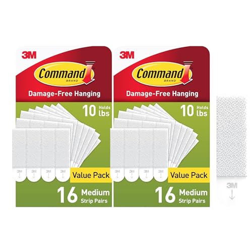 Command 10 lb Medium Picture Hanging Strips, Damage-Free Picture Hangers, No Tools Wall Hanging for Home Decor, White Adhesive, 32 Pairs - size: 32 Pairs