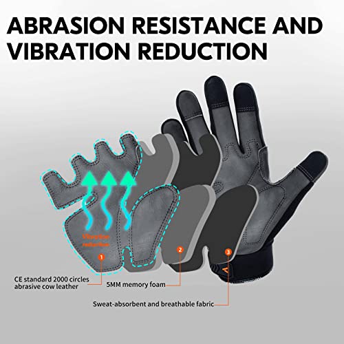 Vgo... 1-Pair Anti-Vibration Safety Work Gloves, Mechanics Gloves, Multi-purpose water resistant Leather Work Gloves (Size XL, Black& Orange, CA7723WR) - size: X-Large (Pack of 1), style: Orange-cow Leather