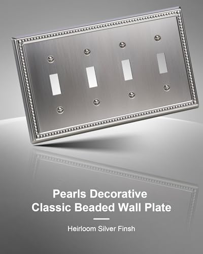 2-Pack Quad Toggle Light Switch Cover Plate, Heirloom Silver - color: Heirloom Silver, size: Quad Toggle 2PK