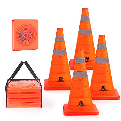 RoadHero 18 Inch 4 Pack Collapsible Traffic Safety Cones with Bag, Orange - size: 18 Inch