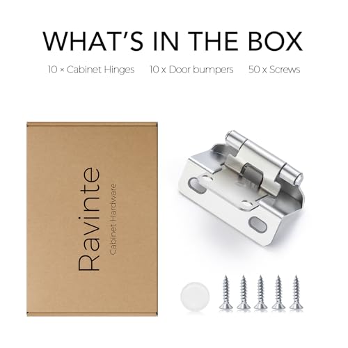 Ravinte Polished Chrome Semi-Overlay 1/2 inch Self-Closing Hinges, 10 Pack - color: Polished Chrome