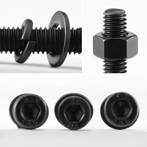 (30 Sets) M5 x 55mm Hex Socket Head Cap Screws Bolts and Nuts, Flat & Lock Washers Kits, 12.9 Grade Alloy Steel, Allen Socket Drive,Black Oxide Finish, with Hex Spanner - size: M5x55mm