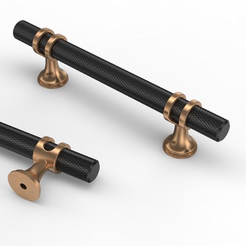 Asidrama 10 Pack 3.75 Inch(96mm) Knurled Matte Black and Champagne Bronze Kitchen Cabinet Handles, Cabinet Pulls Kitchen Cabinet Hardware Cupboard Handles Drawer Pulls - color: Black-Champagne Bronze, size: 3.75" Hole Center, style: 10 Pack