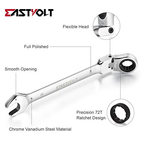 Eastvolt 12-Piece Flex-Head Ratcheting Wrench Set, Metric 8mm-19mm, Combination Ended Spanner kits, Chrome Vanadium Steel with Toolbox, EVHT1201 (Pack of 5) - size: Wrench set (Pack of 5)