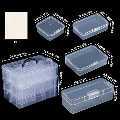 Stackable Bead Organizer 3 Tier with 58pcs Small Boxes Storage Container - size: 3-Tier 58pcs Assorted Boxes