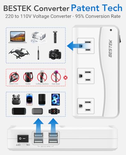 BESTEK Universal Travel Adapter 220V to 110V Converter - color: white