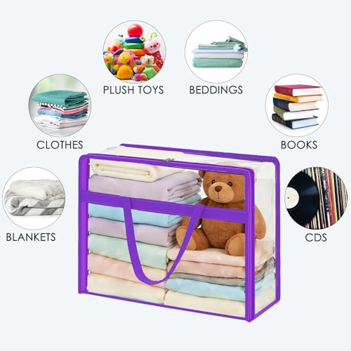 Blanket Storage Bags 4 Pack 60L Clothes Comforter Bedding Container Purple - color: D-Purple
