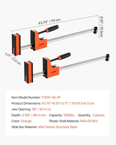 VEVOR 36" Parallel Bar Clamp Set, 1500 lbs Load Limit, 2-Pack - size: 36"(2 Pack), style: Heavy-Duty