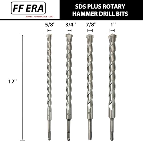 SDS Plus Drill Bits – 4pcs 12 Inch Concrete Masonry SDS Plus Drill Bit Set - Carbide Tipped - Rotary Hammer Drill Bits for Brick, Stone, Concrete (5/8” x 12”, 3/4” x 12”, 7/8” x 12”, 1” x 12”) - size: 4PCS(5/8” x 12”,3/4” x 12”,7/8” x 12”,1” x 12”)