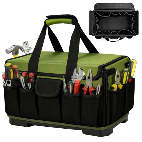 18-Inch Heavy Duty Tool Bag, 45-Pocket Large Capacity Tool Organizer with Hard Base & Waterproof Pocket, Tear-Resistant Electrician Tool Tote for HVAC, Mechanic, Carpenter