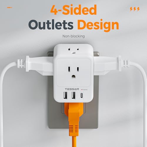 TESSAN Surge Protector Wall Outlet Extender, Multi Plug Outlet Splitter - color: White, size: 2 USB-A+1 USB-C