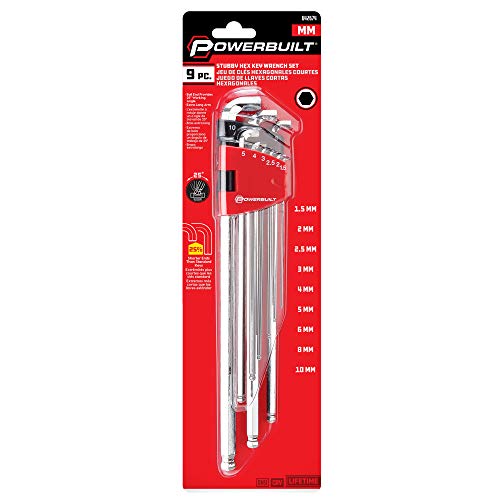 Powerbuilt 9 Piece Metric Stubby Long Arm Ball End Hex Key Wrench Set, Allen Hex Key Wrench, Extra Long Arm, Ball End, size 1.5 to 10mm - 240100 - style: Metric