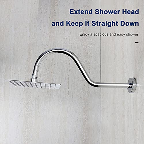 NearMoon Shower Extension Arm with Flange - S Shaped High Arc Gooseneck Long Shower Extender Pipe, Perfect for Rainfall Shower Head - Bathroom Accessory,16 Inch (Chrome Finish) - color: Chrome Finish