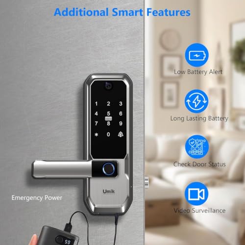 UMIKSMART WiFi Smart Door Lock with Camera, Fingerprint Keypad, App Control - color: Nickel