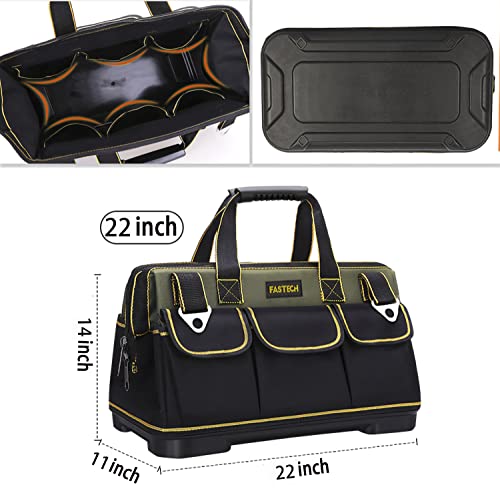 FASTECH 22-inch Wide Mouth Tool Bag with Water Proof Molded Base，Wide Mouth Tool Tote Bag,Waterproof Tool Organizer Bag for Men with Adjustable Shoulder Strap (22 inch) - size: 22 inch-Black-With Bottom Shell