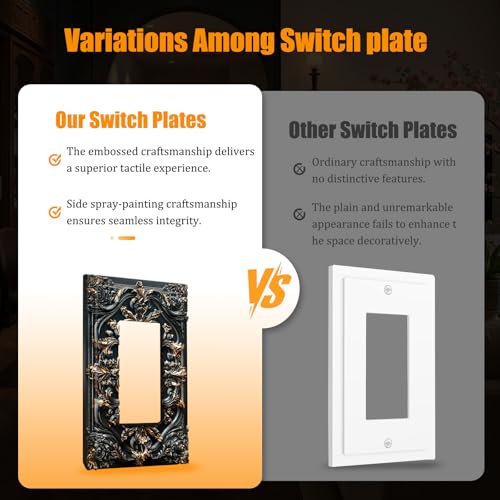 Decorative Outlet Covers Black Gold Flower Elegant 3D Floral Embossed 1 Gang Rocker Light Switch Cover Plate Single Decora Light Switch Covers Wall Plate Faceplate for Bedroom Home Decor - color: Black Gold 01, size: 1-Gang Rocker/5 x 3 IN