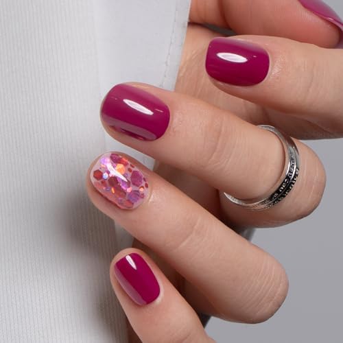 CurvLife Extra Short Square Press On Nails, Wine Gem Purple Pink, Soft Gel - color: C5 - Wine Gem