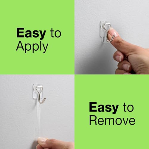 FrogTape reMOVEables Damage Free Adhesive Hook - Removable & Reusable Small Wire Wall Hooks for Hanging - No Nails - Includes 9 Hooks & 12 Adhesive Strips - Holds up to 0.5 lb - Clear (Pack of 18) - color: Clear, size: Pack of 18, style: Small