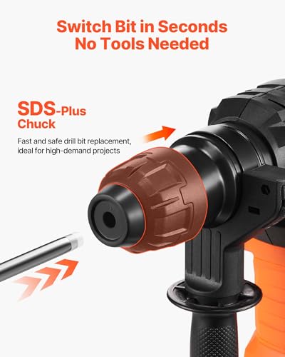 VEVOR 1-1/4 Inch SDS-Plus Rotary Hammer Drill, 13 Amp Corded Drills, Heavy Duty Chipping Hammers w/Vibration Control & Safety Clutch, Electric Demolition Hammers Variable Speed, Power Tool For Concret - size: 1-1/4 in