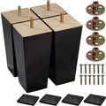 BARIEN (5 Sizes: 3"- 4"- 5"- 6"- 8") 6 inch Wood Furniture Legs - Square Sofa Legs, Couch Leg - Brown Mid-Century Modern Replacement Legs for Armchair Recliner Coffee Table Dresser (6" - Set 4) - size: 6"
