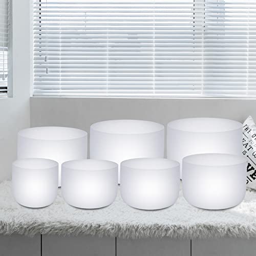 SOLSHINE 6-12 Inch Crystal Singing Bowl Set of 7 For Sound Healing With 2pcs Free Heave Duty Carring Case Crystal Mallet And O-ring Sound Repairer - color: 7Pcs White, size: 6-12 inches
