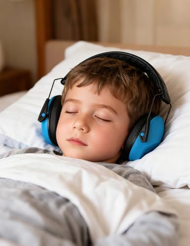 Kids Noise Canceling Earmuffs, 25-30dB Noise Reduction Ear Protection, Adjustable Headband Concert Fireworks, Autism - color: Blue