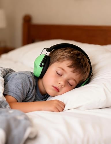 Kids Noise Canceling Earmuffs, 25-30dB Noise Reduction Ear Protection, Adjustable Headband Concert Fireworks, Autism - color: Green
