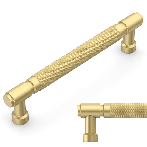 Amerdeco 10 Pack Brushed Gold knurled Cabinet Pulls 5" | Drawer Pulls Cabinet Hardware Kitchen Cabinet Handles for Bathroom ZH0072 - color: Brushed Gold, size: 5" hole center
