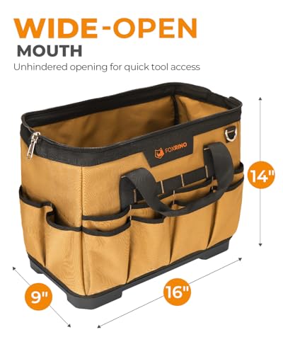 Foxrino Heavy Duty Tool Bag 16-Inch, 42-Pocket Portable Empty Tool Box Organizer Storage, Anti-Collapse Toolbox Organization, 1200D Oxford Soft Handle Carrying Toolbag, Gifts for Men Father Dad